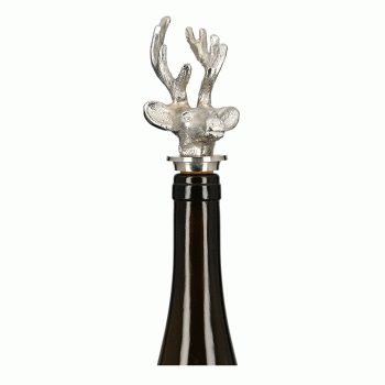 Gilde Handwerk Flaschenverschluß Deer silber Höhe 13 cm  Flaschenstopfen mit Hirschkopf